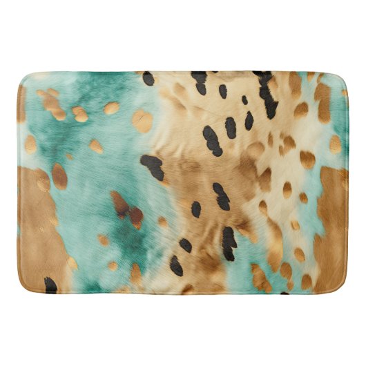 Tapis De Bain Poster de animal noir Turquoise or (Devant)