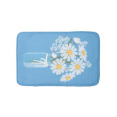 Tapis De Bain Pot de maçon de marguerites blanches sur le bleu (Devant)