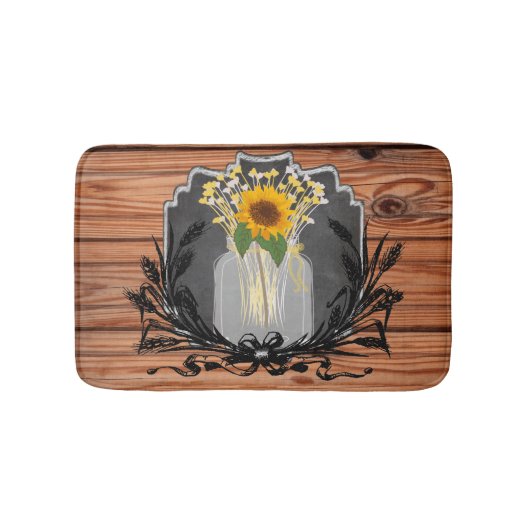 Tapis De Bain Pot de maçon rustique de tournesol (Devant)