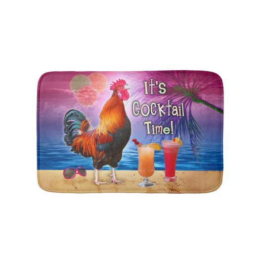Tapis De Bain Poulet drôle de coq buvant la mer tropicale de (Devant)