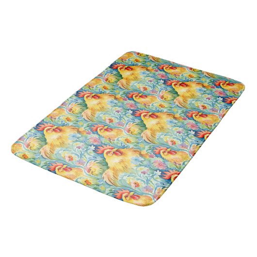 Tapis De Bain Poulets à l'aquarelle mignonne (Angle)