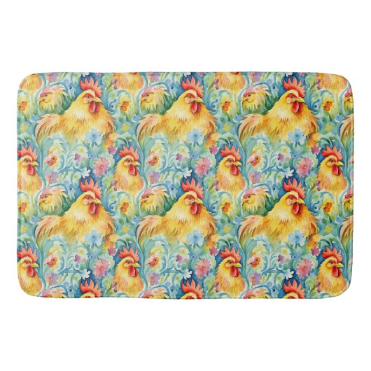 Tapis De Bain Poulets à l'aquarelle mignonne (Devant)