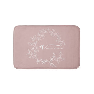 Tapis De Bain Poussière de rose poudré Monogramme Féminin écritu