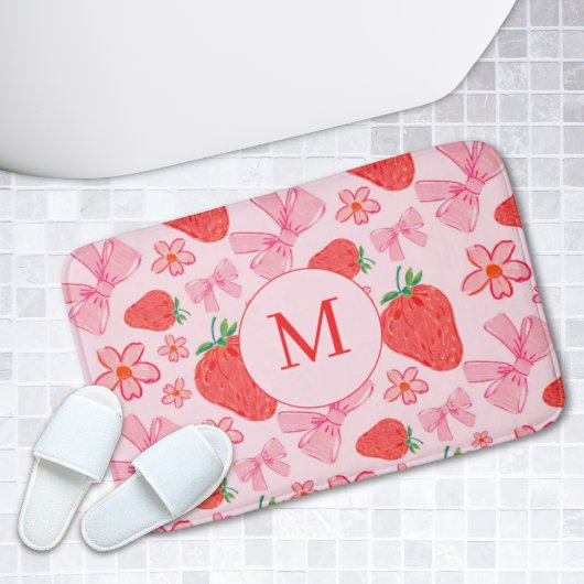 Tapis De Bain Pow rose et fraise Giragne Monogramme Mat de bain