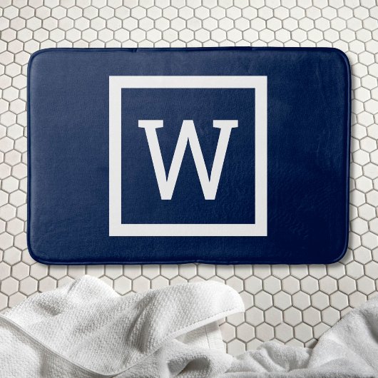 Tapis De Bain Preppy Moderne Monogramme bleu marine