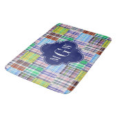 Tapis De Bain Preppy Patchwork Madras Navy Quatrefoil Monogramme (Angle)