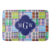 Tapis De Bain Preppy Patchwork Madras Navy Quatrefoil Monogramme (Devant)