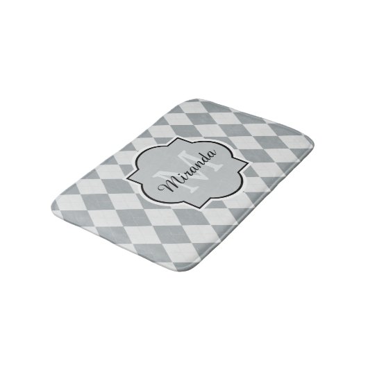Tapis De Bain Preppy Soft Grey Jacquard Girly Monogramme et nom (Angle)