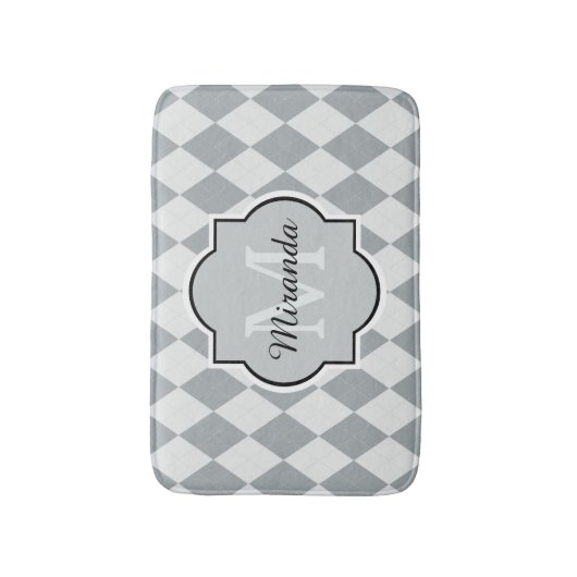 Tapis De Bain Preppy Soft Grey Jacquard Girly Monogramme et nom (Devant (Vertical))