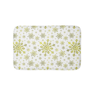Tapis De Bain Pretty Gold Noël Snowflakes sur Winter White
