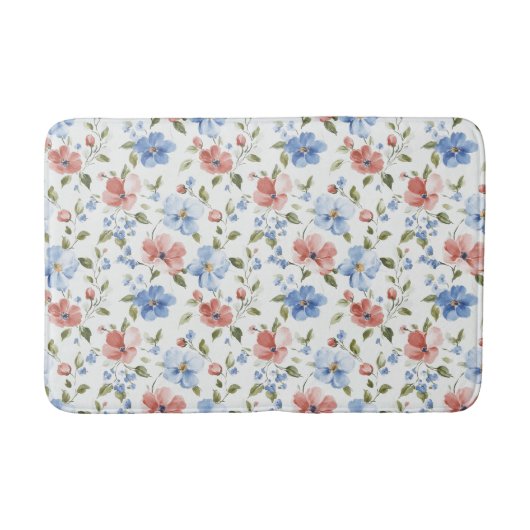 Tapis De Bain Pretty Red Blue Flowers (Devant)