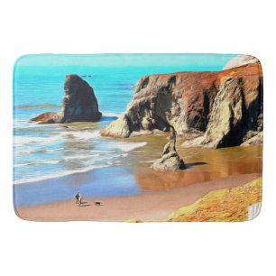 Tapis De Bain Promenade sur la plage avec un chien à Face Rock