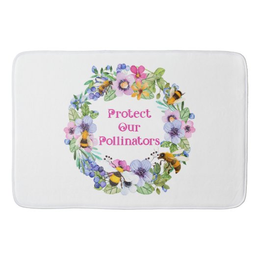 Tapis De Bain Protéger nos pollinisateurs Fleurs d'abeilles (Devant)