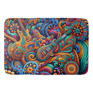 Tapis De Bain Psychédélique Batik Guitare Art-Colorful Musique R