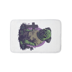 Tapis De Bain Pug zombie � Chien drôle d'Halloween pas mort
