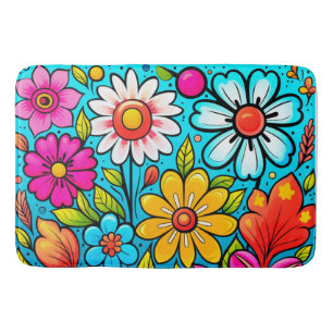 Tapis De Bain Puissance de fleur hippie de printemps rétro