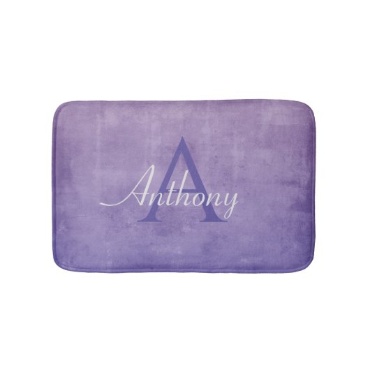 Tapis De Bain Purple Blue Grey rustique nom Abstrait monogramme (Devant)