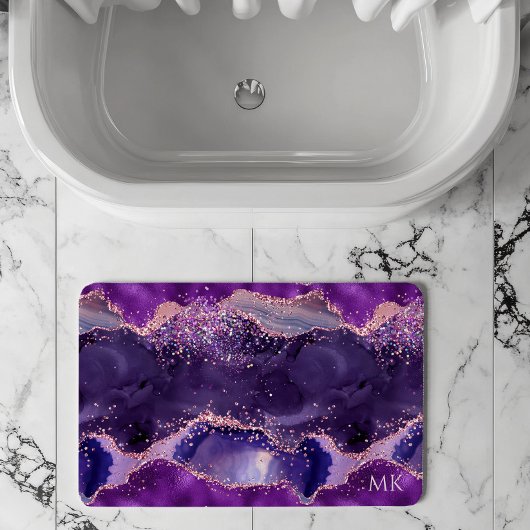 Tapis De Bain Purple Glittery Agate Texture