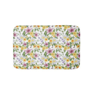 Tapis De Bain Purple Jaune Blanc Vert Floral Boho Chic