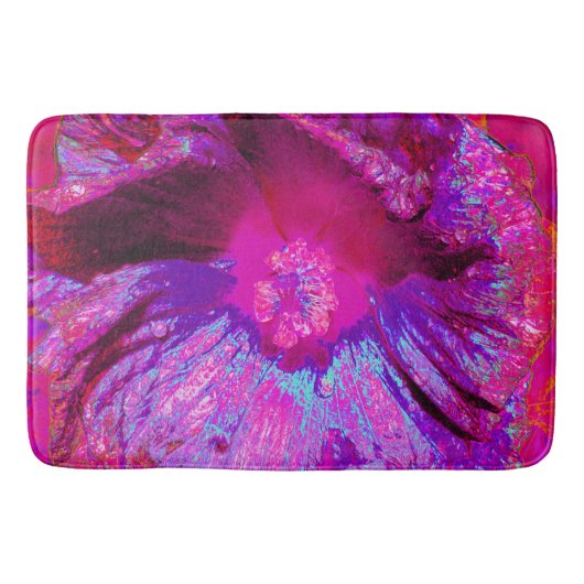 Tapis De Bain Purple psychédélique et fleur de Magenta Hibiscus (Devant)