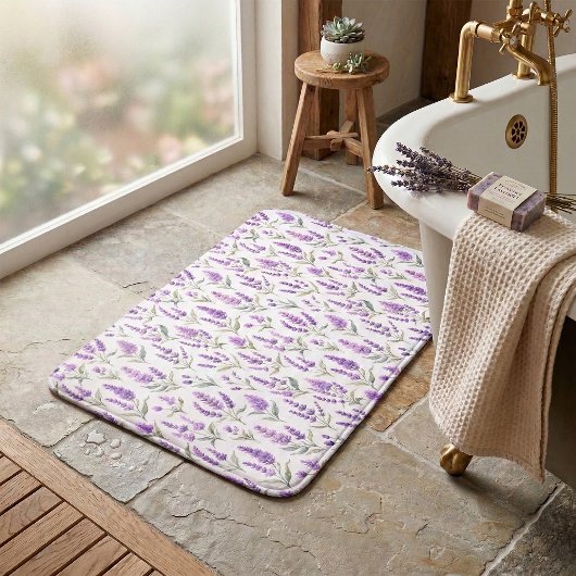 Tapis De Bain Purple Sage Green Lavender Flowers