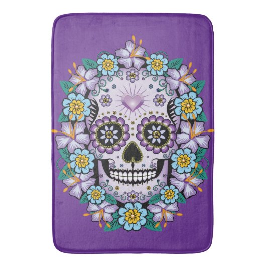 Tapis De Bain Purple Sugar Skull (devant Vertical)