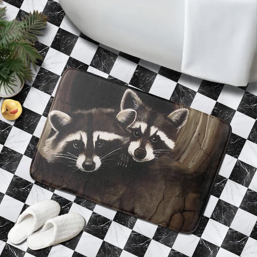Tapis De Bain Raccoons Brown Cute Tree