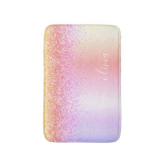 Tapis De Bain Rainbow Pastel Girly Parties scintillant Metal Nom (Devant (Vertical))