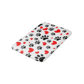 Tapis De Bain Random Dog Paw Prints And Red Hearts Canine Art (Angle)