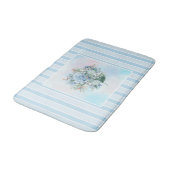Tapis de bain rayé à l'aquarelle Hydrangea bleue (Angle)