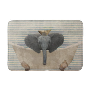 Tapis de bain rayé bleu et beige de baquet