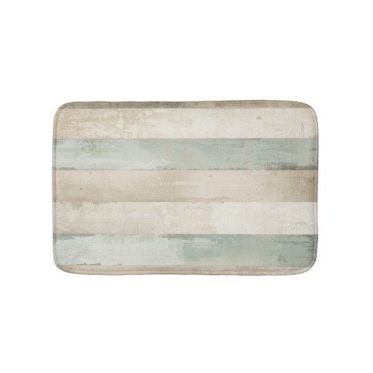 Tapis De Bain Rayé Brun Beige Bleu Clair Blanc Rustique Patiné (Devant)