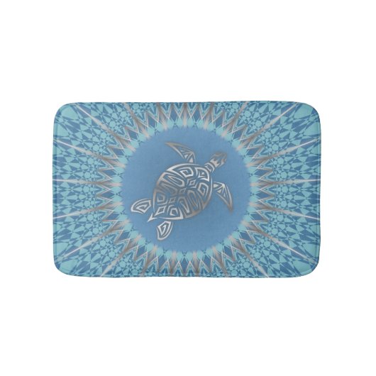 Tapis De Bain "Rayon de tortue d'argent" | Mandala tropical (Devant)