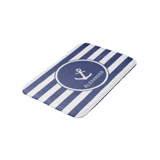 Tapis De Bain Rayures bleues et blanches faites sur commande (Angle)