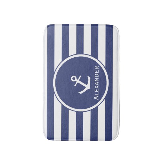 Tapis De Bain Rayures bleues et blanches faites sur commande (Devant (Vertical))