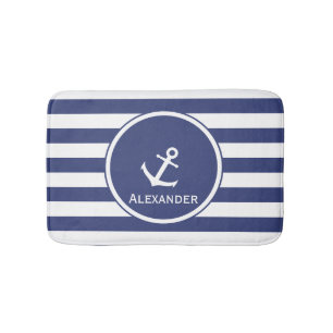 Tapis De Bain Rayures bleues et blanches faites sur commande