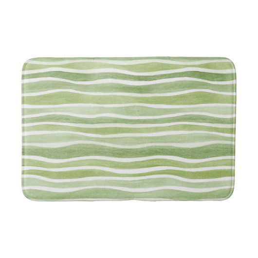 Tapis De Bain Rayures crème vert citron ondulées (Devant)