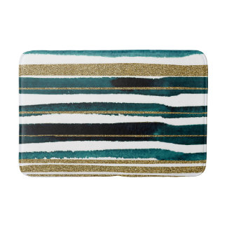 Tapis De Bain Rayures de paillettes vertes et dorées