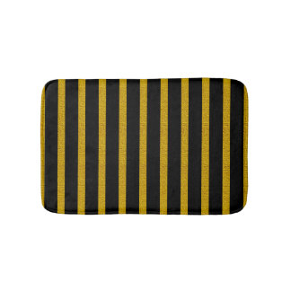 Tapis De Bain Rayures dorées texturées sur fond noir