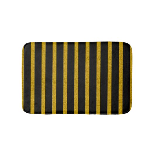 Tapis De Bain Rayures dorées texturées sur fond noir (Devant)