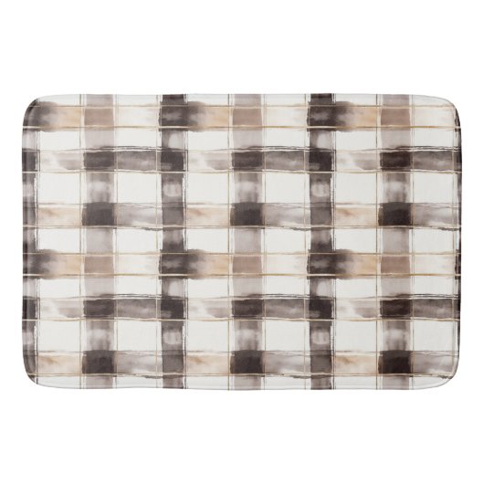 Tapis De Bain Rayures écossaises marron crème (Devant)