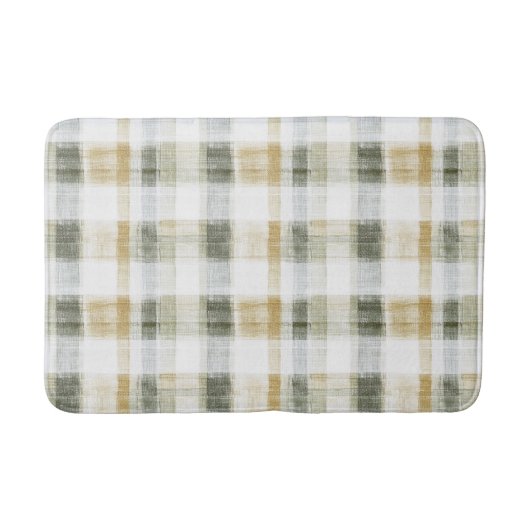 Tapis De Bain Rayures écossaises vert jaune blanc (Devant)