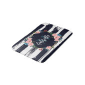 Tapis De Bain Rayures Et Monogramme De Cadre Floral (Angle)