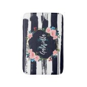 Tapis De Bain Rayures Et Monogramme De Cadre Floral (Devant (Vertical))