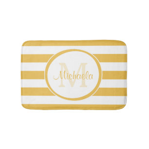 Tapis De Bain Rayures jaunes solides Girly avec le nom décoré