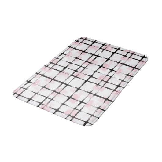Tapis De Bain Rayures noires roses (Angle)