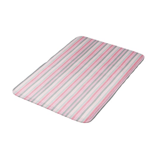 Tapis De Bain Rayures roses et grises (Angle)