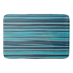 Tapis De Bain Rayures turquoise et bleues ondulées