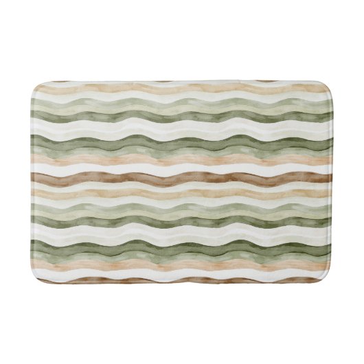 Tapis De Bain Rayures Vertes Crème Marron (Devant)