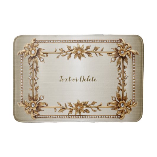 Tapis De Bain Rectangle doré Fleurs Dimonées brillantes (Devant)